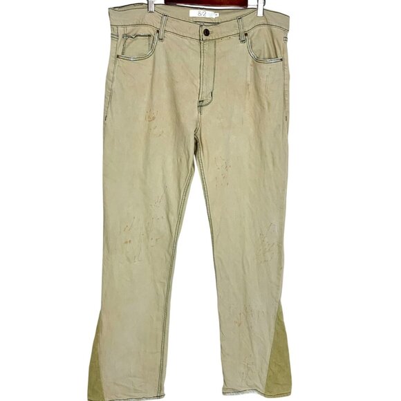 Hudson X Brandon Williams Don Flare Jeans 38 Hope Wash Beige Colorblock Panel - Picture 2 of 10